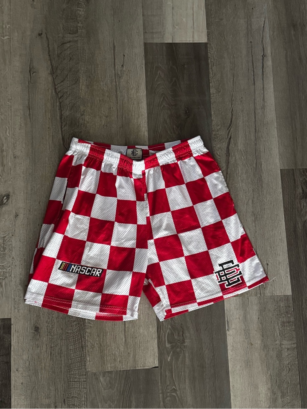 Eric Emmanuel NASCAR Red & White Checkerboard Men’s Shorts